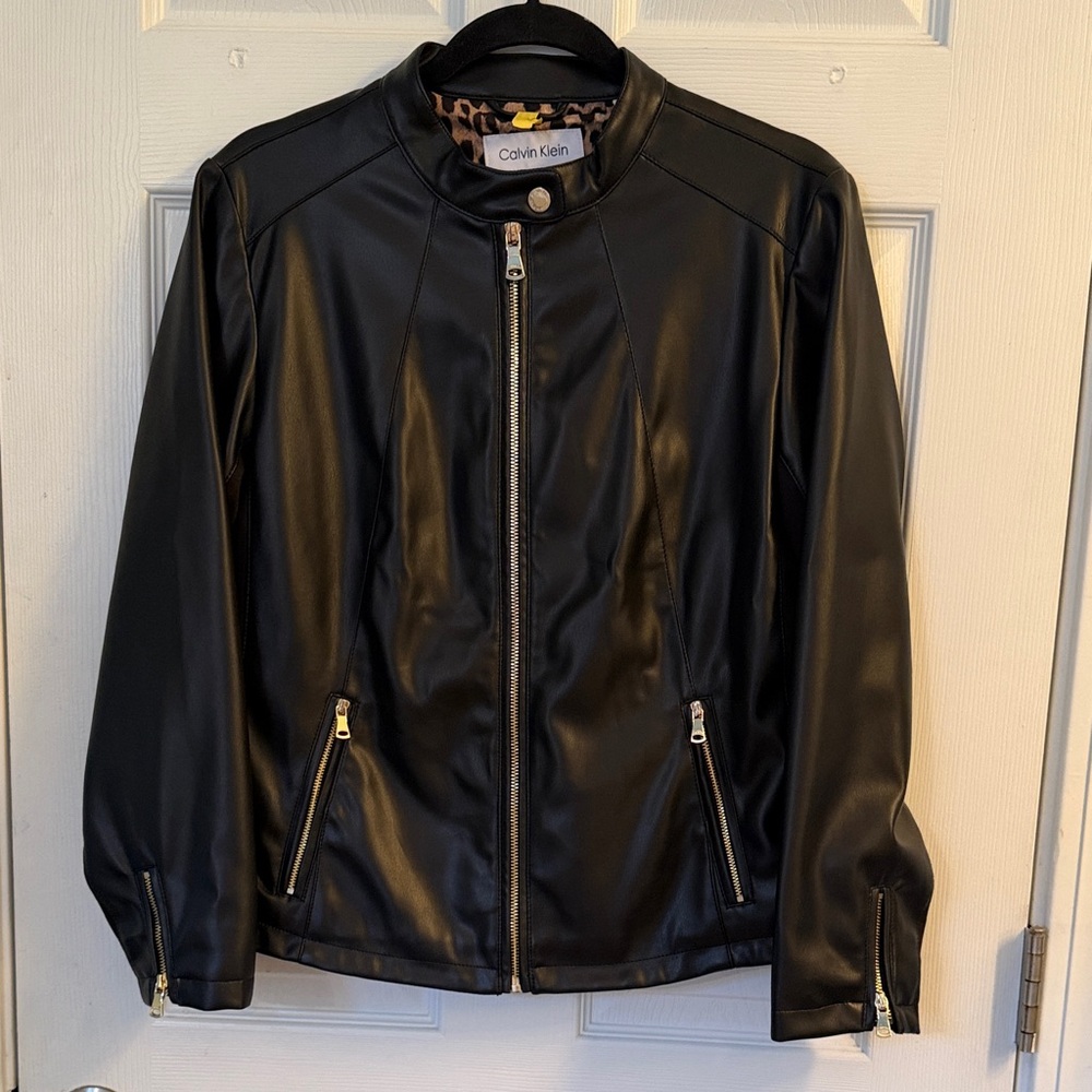 Calvin Klein Black Faux Leather Zip Jacket